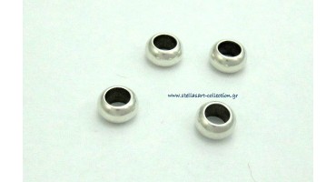 Χάντρα στρογγυλή ορειχάλκινη 4 x 7 mm που χωράει κορδόνι στρογγυλό μέχρι 4mm (Ø4) επάργυρο αντικέ     τιμη ανα τεμάχιο