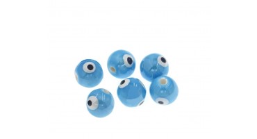Kεραμική χάντρα στρογγυλή με μάτι 10mm σε γαλάζιο χρώμα κατάλληλη για την κατασκευή κοσμημάτων-ανά τεμάχιο