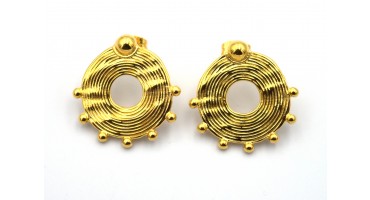 Σκουλαρίκια έθνικ με μεγάλες γράνες επιχρυσωμένα 24κ με καρφί τιτανίου - τιμή ανά ζευγάρι