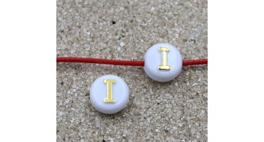 Ακρυλικό στρογγυλό,περαστό, λευκό με χρυσαφί γράμμα "Ι"-ανα τεμάχιο