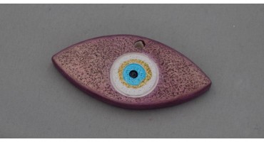 Μεσαίο  κεραμικό μοτίφ μάτι  6,8X3.5CM σε χρώμα σάπιο μήλο  με τρύπα στην πάνω μεριά. Ανα τεμάχιο