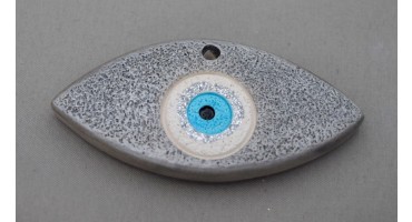 Μεσαίο κεραμικό μοτίφ μάτι 6,8X3.5CM σε ασημί χρώμα με τρύπα στην πάνω μεριά