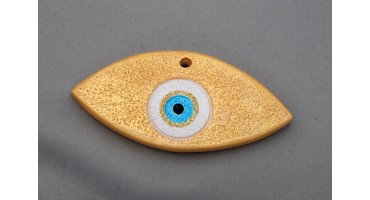 Μεγάλο κεραμικό μοτίφ μάτι 8.7X4.5CM σε χρυσαφί χρώμα με τρύπα στην πάνω μεριά