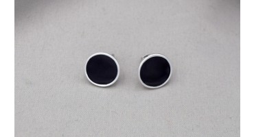 Έτοιμα σκουλαρίκια στρογγυλά μεγάλα 15mm σε ασημί αντικέ με μαύρο σμάλτο-Τιμή ανά ζευγάρι