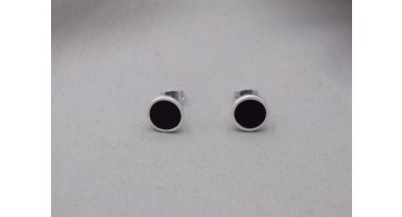 Έτοιμα σκουλαρίκια στρογγυλά μικρά 9.8mm επάργυρο αντικέ με μαύρο σμάλτο-Τιμή ανά ζευγάρι