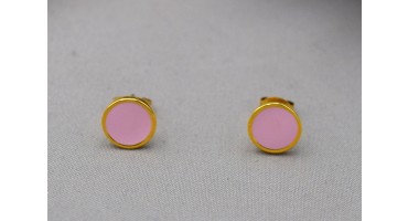 Έτοιμα σκουλαρίκια στρογγυλά μικρά 9.8mm επίχρυσο 24Κ με ροζ σμάλτο-Τιμή ανά ζευγάρι
