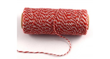 Bαμβακερό δίχρωμο κορδόνι λεπτό 1mm σε λευκό-κόκκινο-τιμή ανα καρούλι(95m)