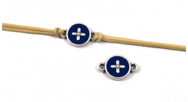 Στρογγυλό μοτίφ με σταυρό με 2 κρικάκια ασημί αντικέ με μπλε σμάλτο-ανα τεμάχιο