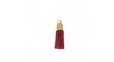 Φούντα σουέτ 15mm σε κόκκινο χρώμα με χρυσό καπελάκι, κατάλληλη για βραχιόλια και για γούρια-τιμή ανά τεμάχιο