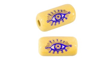 Κεραμικό σωληνάκι μάτι με σμάλτο σε κίτρινο χρώμα, κατάλληλο για κατασκευή κοσμημάτων-ανά τεμάχιο
