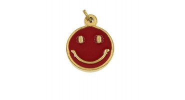 Μενταγιόν ατσάλινο emoji χαμόγελο με κόκκινο σμάλτο-ανά τεμάχιο