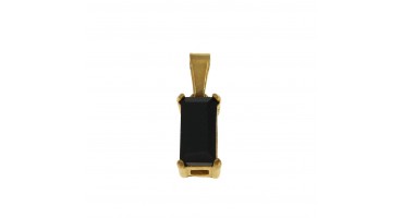 Ατσάλινο μενταγιόν χρυσό 11x6mm με πέτρα ζιργκόν μαύρη-ανά τεμάχιο