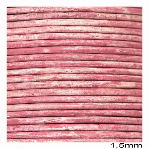Δερμάτινο στρογγυλό κορδόνι "vintage"  1.5mm σε αποχρώσεις του ροζ τιμή ανα μέτρο