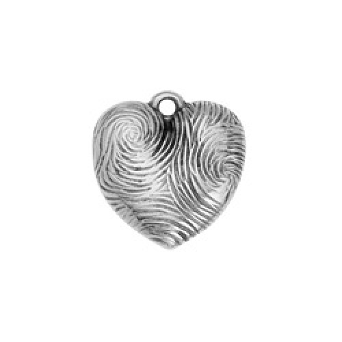 Κρεμαστό μοτίφ καρδιά fingerprint σε ασημί αντικέ, κατάλληλο για την κατασκευή κοσμημάτων-ανά τεμάχιο