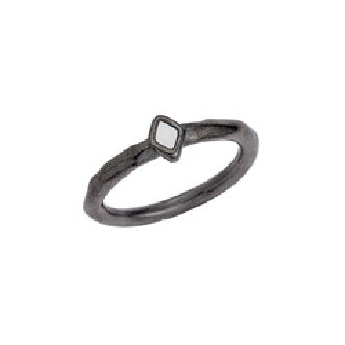 Δαχτυλίδι λεπτό με ρόμβο σε λευκό σμάλτο fix μέγεθος 15mm σε gun metal-ανά τεμάχιο