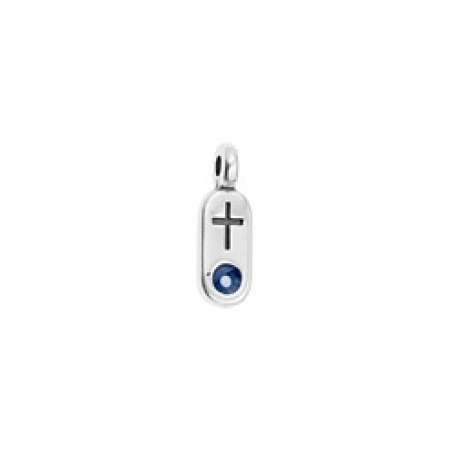 Κρεμαστό μοτίφ stick σε ασημί αντικέ με σταυρό και μπλε μάτι, κατάλληλο για την κατασκευή κοσμημάτων-τιμή ανά τεμάχιο