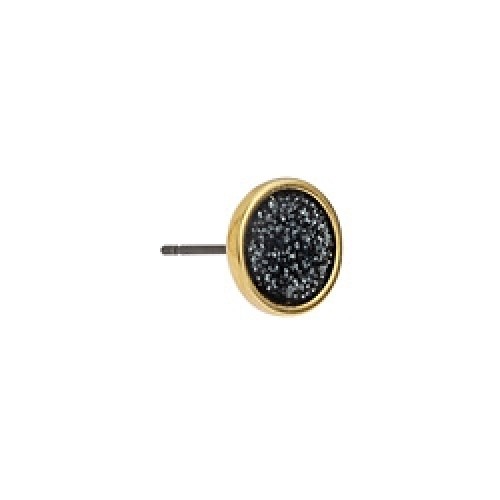 Έτοιμα σκουλαρίκια στρογγυλά μικρά 9,8mm σε επίχρυσο (24Κ) με σμάλτο σε μαύρο γκλίτερ (με κουμπώματα) -τιμή ανά ζευγάρι