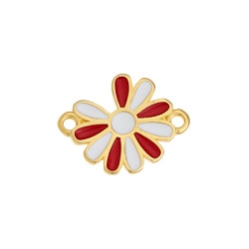 Μοτίφ μαργαρίτα που λείπει ένα πέταλο με 2κρικάκια σε επίχρυσο(24κ)με άσπρο και κόκκινο σμάλτο-ανά τεμάχιο