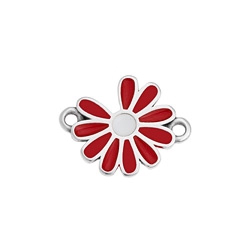 Μοτίφ μαργαρίτα που λείπει ένα πέταλο με 2κρικάκια σε ασημί αντικέ με άσπρο και κόκκινο σμάλτο-ανά τεμάχιο