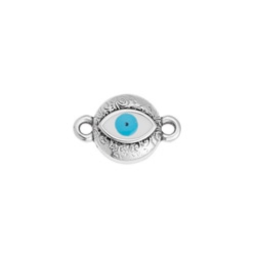 Μοτίφ στρογγυλό μάτι με δύο κρικάκια σε ασημί αντικέ με γαλάζιο σμάλτο, κατάλληλο για την κατασκευή κοσμημάτων-τιμή ανά τεμάχιο