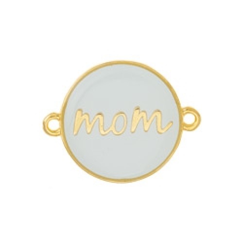 Στρογγυλό μοτίφ "mom" με 2 κρικάκια -επίχρυσο(24κ)-με γαλάζιο απαλό σμάλτο-ανά τεμάχιο