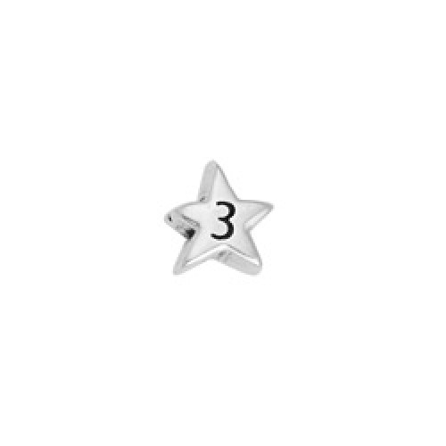 Χάντρα-γούρι αστέρι με το νούμερο "3" σε επάργυρο αντικέ-ανά τεμάχιο
