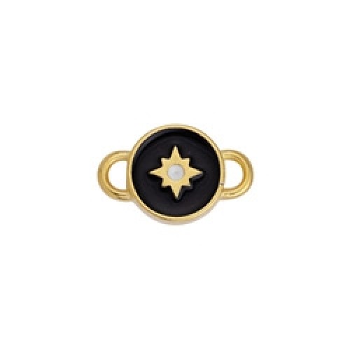 Μοτίφ στρογγυλό με spiritual αστέρι με 2 κρικάκια σε επίχρυσο (24Κ) με μαύρο σμάλτο, κατάλληλο για την κατασκευή κοσμημάτων-ανά τεμάχιο