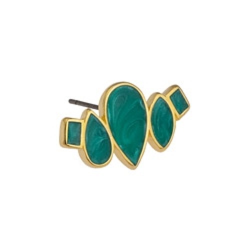 Έτοιμα σκουλαρίκια με σχήματα σε επίχρυσο (24Κ) με πράσινο περλέ σμάλτο-ανά ζευγάρι