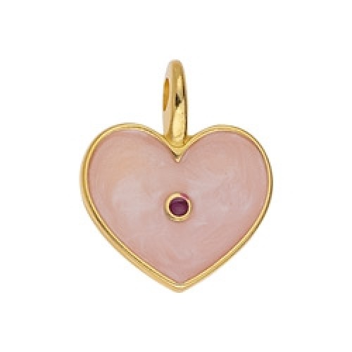 Κρεμαστή καρδιά  επίχρυση (24κ) με σμάλτο σε ροζέ χρώμα-ανά τεμάχιο
