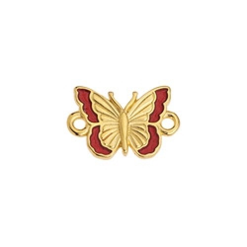 Μεταλλικό μοτίφ πεταλούδα με 2 κρικάκια σε επίχρυσο (24κ) με κόκκινο σμάλτο-ανά τεμάχιο