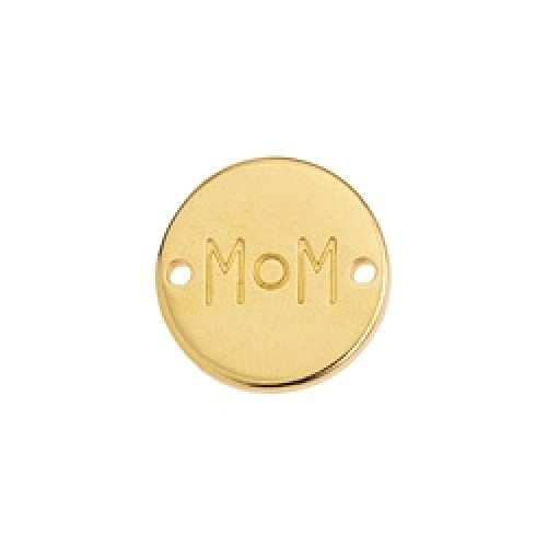 Μοτίφ στρογγυλό "mom" με 2 τρύπες σε επίχρυσο (24Κ)-ανά τεμάχιο
