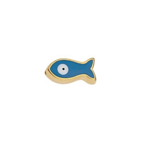 Χάντρα ψάρι με ματάκι σε επίχρυσο (24Κ) με μπλε σμάλτο-ανά τεμάχιο