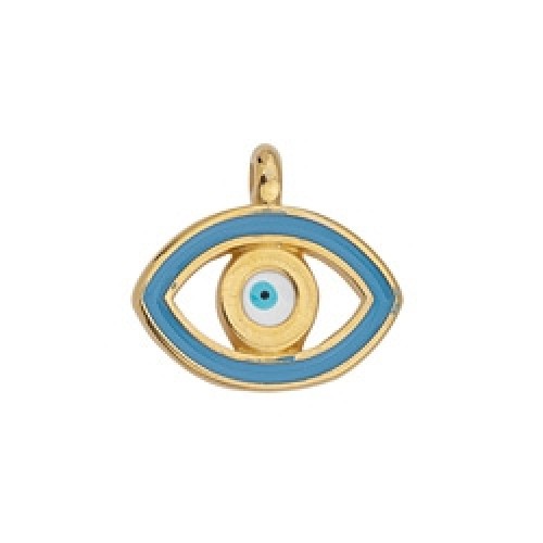 Κρεμαστό μάτι με περίγραμμα σε μπλε χρώμα σε επίχρυσο(24κ),ιδανικό για να φτιάξεις τα κοσμήματα σου-ανά τεμάχιο