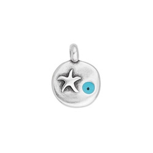 Κρεμαστό μοτίφ στρογγυλό με αστερία και μάτι σε μπλε σμάλτο  σε ασημί αντικέ ,ιδανικό για να φτιάξεις τα δικά σου κοσμήματα-ανά τεμάχιο