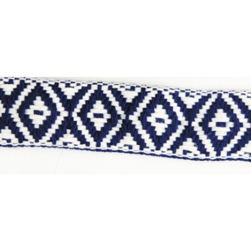 Κορδέλα υφαντή boho 2,5cm σε αποχρώσεις σκούρο μπλε-λευκό-ανά μέτρο