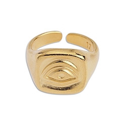 Δαχτυλίδι τετράγωνο 20,5 x 13,8mm με μάτι μέγεθος 17mm σε επίχρυσο-ανα τεμάχιο