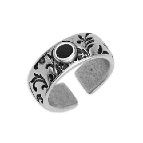 Δαχτυλίδι νούμερο με σχέδιο φλοράλ σε ασημί αντικέ  και μαύρο σμάλτο τιμή ανα τεμάχιο