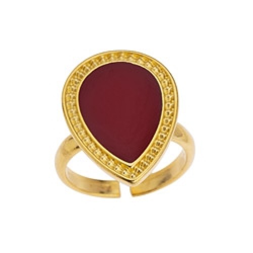 Δαχτυλίδι σταγόνα με γράνες σε επίχρυσο(24Κ) με cherry red σμάλτο-ανά τεμάχιο