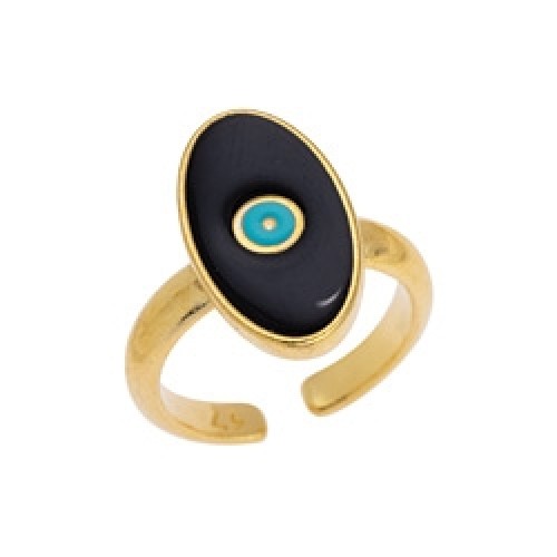 Δαχτυλίδι μάτι σε σχήμα οβάλ σε επίχρυσο(24K) με μαύρο σμάλτο-ανά τεμάχιο
