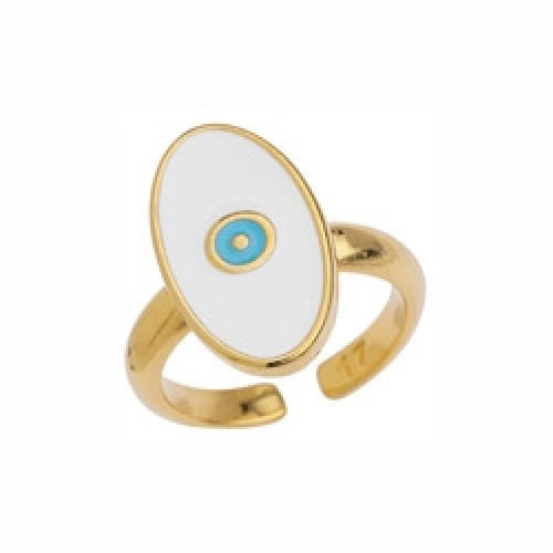 Δαχτυλίδι μάτι σε σχήμα οβάλ σε επίχρυσο(24K) με άσπρο σμάλτο-ανά τεμάχιο