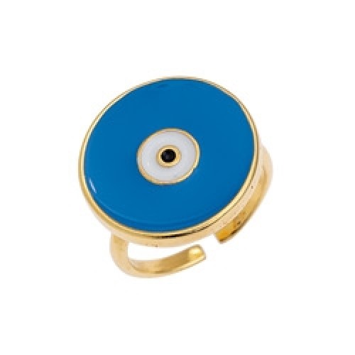 Δαχτυλίδι με στρογγυλό μάτι με μπλε σμάλτο 17mm σε επίχρυσο 24Κ-Τιμή ανά τεμάχιο 