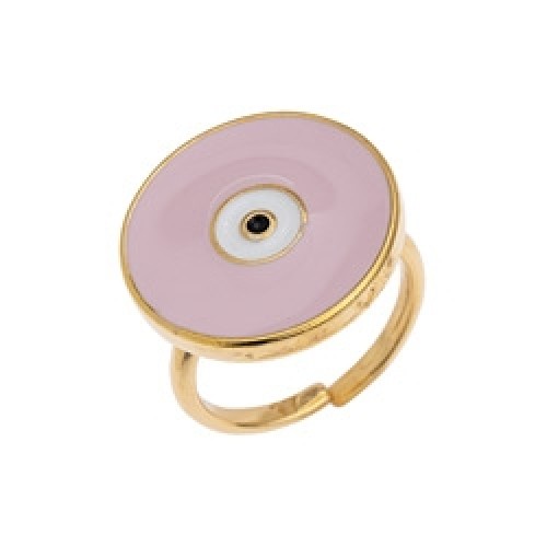 Δαχτυλίδι με στρογγυλό μάτι με ροζ σμάλτο 17mm σε επίχρυσο 24Κ-Τιμή ανά τεμάχιο 