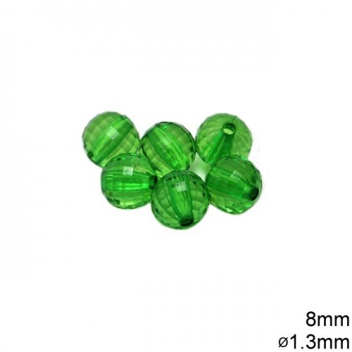 Ακρυλικές χάντρες 8mm με έδρες, σε πράσινο χρώμα-ανα συσκευασία των 5τεμαχίων