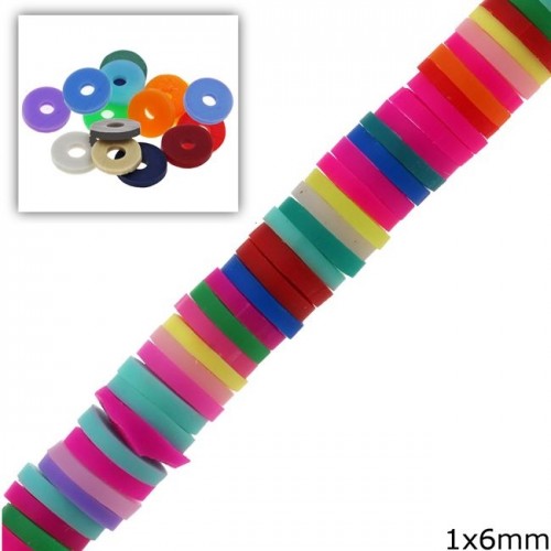 Χάντρες ροδέλες καουτσούκ 6mm σε multi φούξια χρώμα-ανα σειρά(40cm)