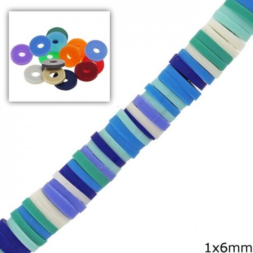 Χάντρες ροδέλες καουτσούκ 6mm σε multi γαλάζιο χρώμα-ανα σειρά (40cm)
