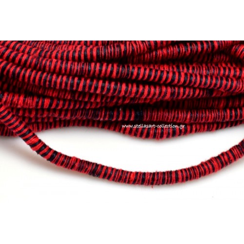 Στρογγυλό βαμβακερό κορδόνι ράστα 6mm σε αποχρωσεις του μαύρο-κόκκινου     τιμή ανα μέτρο