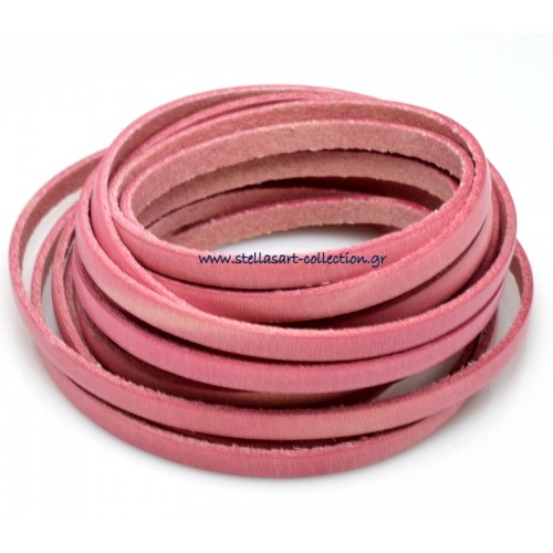 Πλακέ φυσικό δέρμα στενό 5x2mm σε ροζ χρώμα, κατάλληλο για να διακοσμήσεις ότι θέλεις-τιμή ανά μισό μέτρο(50cm)