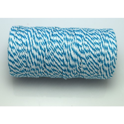 Bαμβακερό δίχρωμο κορδόνι 1.5mm σε λευκό-γαλάζιο     τιμή ανα μέτρο