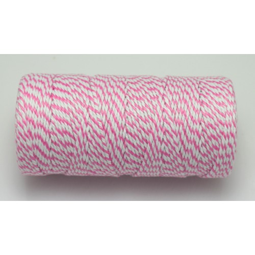 Bαμβακερό δίχρωμο κορδόνι 1.5mm σε λευκό-ροζ     τιμή ανα μέτρο
