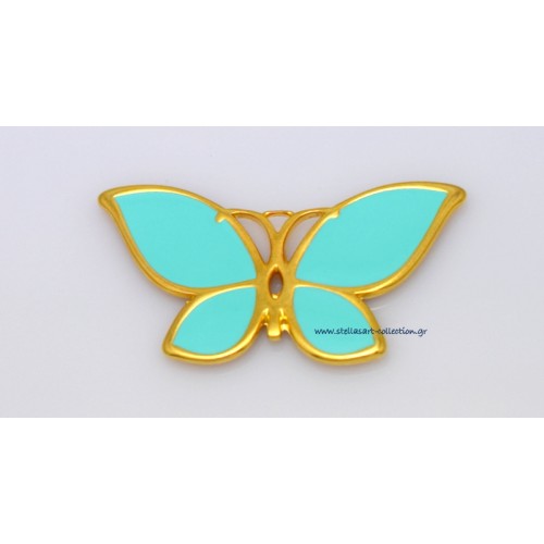Μεταλλικό μενταγιόν πεταλούδα ΜΕΓΑΛΗ 52 x 28 mm με μυτερά φτερά και βεραμάν σμάλτο      τιμή ανα τεμάχιο(προσφορά)